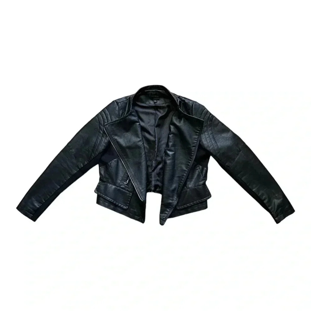 LANE BRYANT Black Faux Leather Moto Jacket Asymmetric Zip w/ Pockets 14/16 - Picture 3 of 9